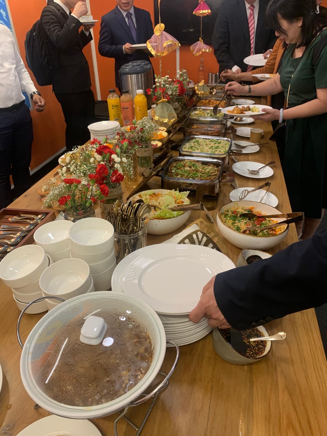 Stationed buffet service at a corporate event